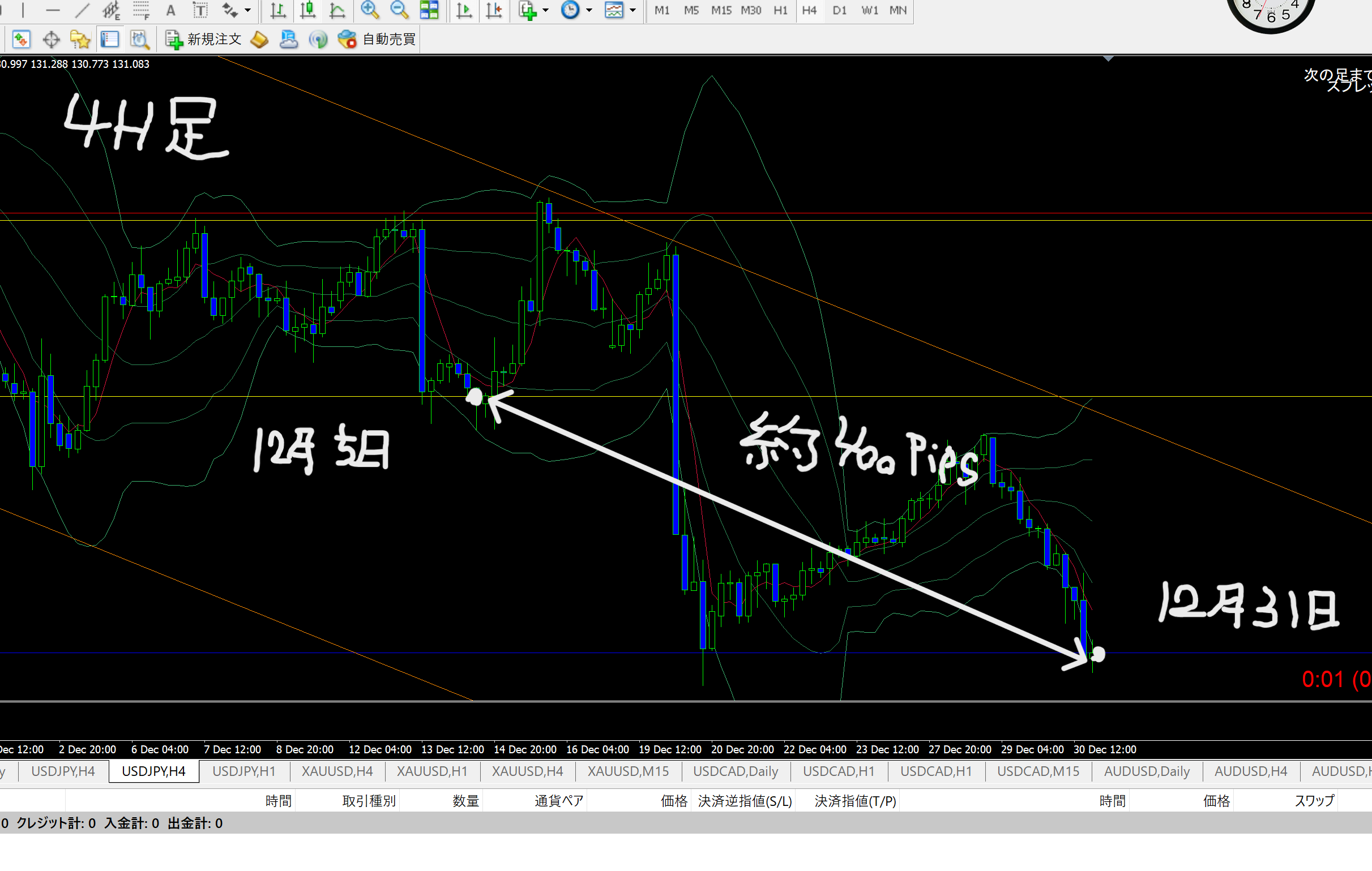 ＦＸトレード日記☆(12月5 日～12月31スイング、ドル円：ショート) | 猟師＆トレードで独立を目指す男の習慣！